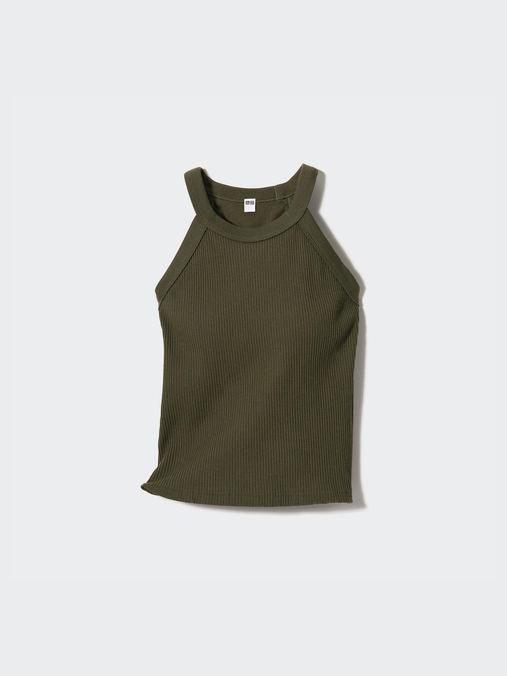 Uniqlo Ribbed Olive Green Halter Tank Bra Top